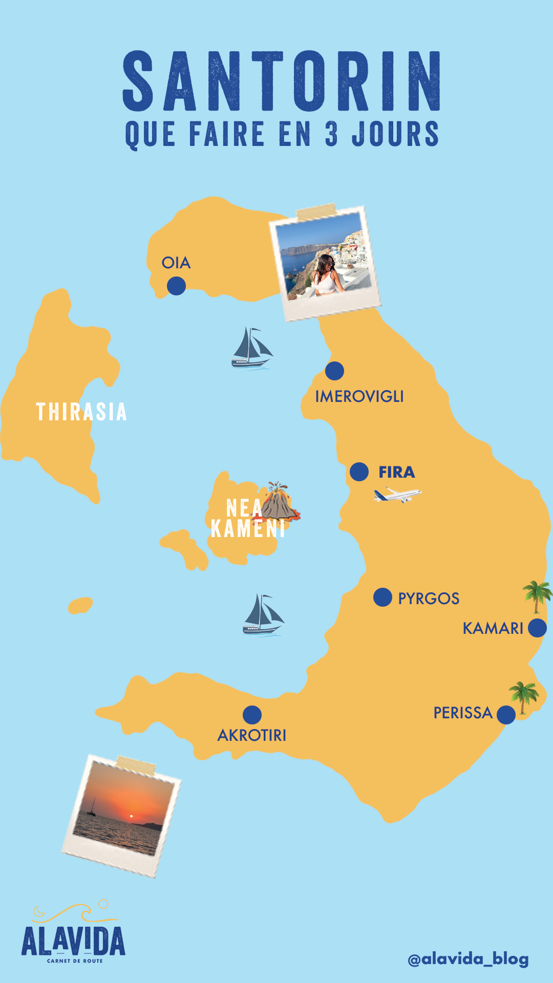 carte lieux à visiter à Santorin